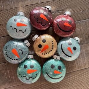 8 Handmade Festive Multicolored Snowman Holiday Christmas Ornaments Set